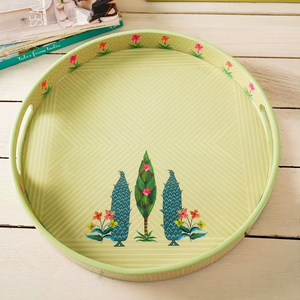 Bandeja de Madera para Servir, Bandeja Rectangular de Madera MDF con Asas de Cuero, Juego de Dos Piezas - Product Image 1