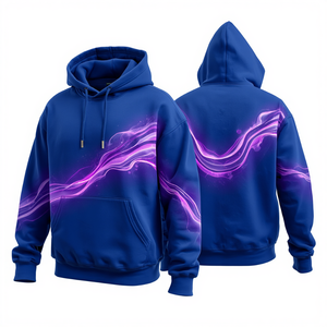 Sudadera con Capucha Extra Grande de Algodón Grueso para Hombre, Color Azul Rey, con Diseño Artístico de Aurora Púrpura, Prenda de Moda de Lujo - Product Image 1