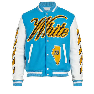 Chaqueta Varsity Blanca y Azul para Hombre, Estilo Preppy, con Diseño de Parches en las Mangas, Transpirable y Ecológica - Product Image 1