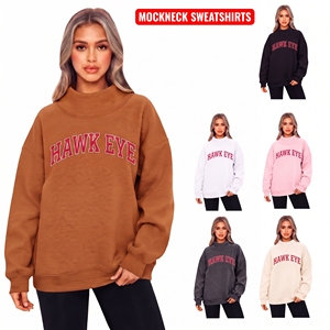 Sudadera de cuello alto de algodón bordada con logotipo personalizado de fábrica para mujer, jersey de forro polar oversize para mujer - Product Image 1
