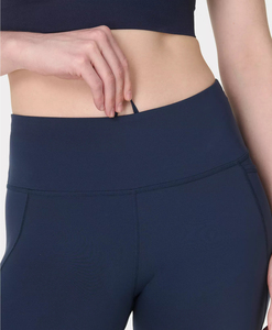 Shorts pour femmes à taille haute en tricot, couleur marine unie, coupe sportive, fermeture élastique, respirant, avec poches - Product Image 5