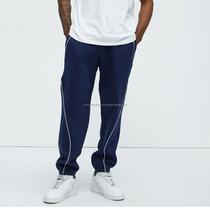 กางเกงสเวตเตอร์ขาบานสำหรับผู้ชายกางเกงแนวสตรีทกว้างปักลายวินเทจผ้าเรียบด้านหน้าซักกลางเป็นมิตรต่อสิ่งแวดล้อม - Product Image 3