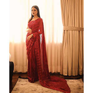 Sari de soirée de créateur avec de magnifiques broderies de sequins pour les fêtes - Product Image 5