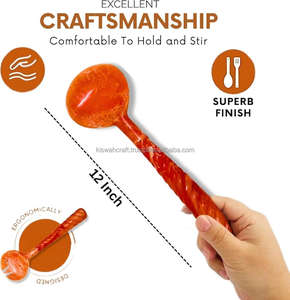 Juego de Cubiertos de Resina Ecológicos Hechos a Mano de 2 Piezas con Patrón en Espiral, Cuchara y Tenedor Naranja para Servir Ensaladas, Utensilios para la Mesa del Comedor - Product Image 2