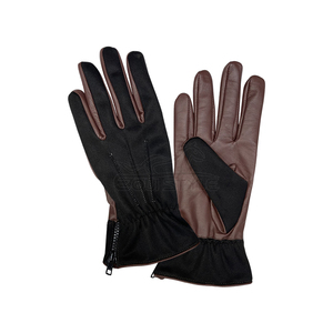 Leather Winter <b>Gloves</b> Zip Cuff Soft Lined Contrast Brown Black Driving <b>Work</b> Outdoor Cold Weather <b>Gloves</b> - Product Image 1