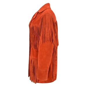 Chaqueta Acolchada de Invierno para Mujer, Hecha a Mano con Flecos y Cuentas, de Alta Calidad, en Cuero Genuino y Pana Tejida, Transpirable y Personalizable - Product Image 3