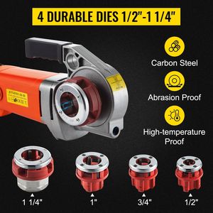 Macchina filettatrice elettrica industriale da 2300W 110V portatile per tubi in rame con 4 filiere per tubazioni da 1/2'' e 1 1/4'' - Product Image 2
