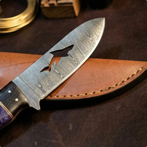 Damascus Steel Fixed Blade <b>Knife</b> Walnut Purple Handle Leather Sheath Handmade Collectible EDC Survival <b>Knife</b> OEM/ODM - Product Image 5