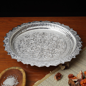 Plateau de service en laiton finition argentée, forme octogonale décorative, pour la décoration de table, vaisselle élégante, plateau décoratif argenté - Product Image 3