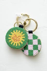 <b>Round</b> Beaded Keychain with Cowboy Boot Stars Design Classic Style <b>Canvas</b> Material Lightweight Glass Bead Detail in Navy Blue - Product Image 2