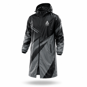 Veste de pluie à capuche personnalisée pour hommes, design sportif, polyester enduit de PVC, doublure en maille longue, coupe-vent, vêtements de travail en plein air, service OEM ODM - Product Image 1