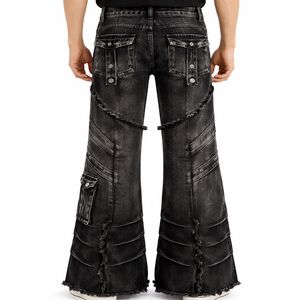 Vaqueros anchos de mezclilla para hombre, negros, estilo gótico, hip hop, cargo, de tiro medio, transpirables, con lavado desgastado, de pierna ancha, streetwear, con múltiples correas, ajuste holgado - Product Image 3