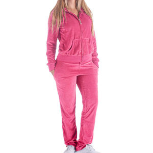 Ensemble de survêtement pour femmes en velours avec logo brodé personnalisé en strass, ensemble de deux pièces en coton, pantalon en velours, sweat-shirt en velours - Product Image 1