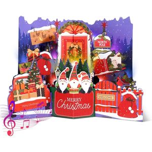 Carte de Noël 3D pop-up faite à la main avec musique et lumières, design maison d'elfe, cadeau de Noël pour femme - Product Image 2
