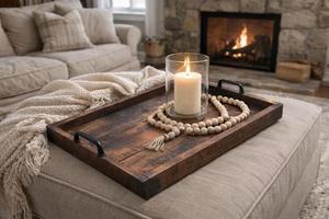 Plateau de rangement et de service rustique avec bords surélevés, poignées faciles à saisir, style farmhouse, parfait pour la décoration et l'organisation - Product Image 3