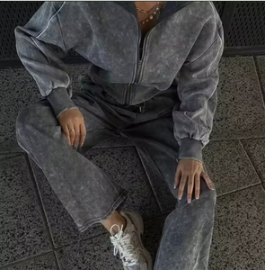 Fashionable Women Acid Wash Tracksuit <b>Set</b> Relaxed Fit Hoodie and <b>Jogger</b> Pants <b>Matching</b> <b>Set</b> - Product Image 4