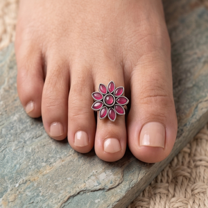 Divyoro Women's Classic Flower Pattern Oxidized Silver Plated Brass & Copper Alloy <b>Toe</b> <b>Ring</b> Orissa Gift - Product Image 4