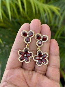 Natural Garnet Flower Necklace & <b>Earrings</b> Set 925 Sterling <b>Silver</b> Fine Jewelry OEM ODM Wholesale Supplier - Product Image 2
