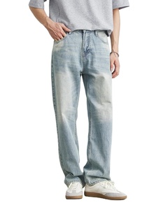 Dernière tendance 2025 hommes mode jean coupe ample droite taille moyenne étiquette personnalisée lisière de luxe haute qualité affaires Style décontracté - Product Image 5