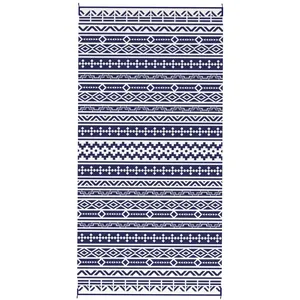 Tappeto da esterno reversibile impermeabile blu e bianco disegno geometrico da parete 9 'X 18' con borsa per il trasporto in paglia di plastica - Product Image 2