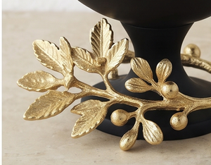 Premium <b>Black</b> Metal Bowl with Gold Leaf Design <b>Polished</b> Finish Glam Style Handmade For Serving And Display - Product Image 4