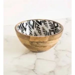 Bol en bois peint à la main style bohème vintage - Plat de service à salade en bois de manguier avec incrustation émaillée - Vaisselle décorative pour mariage et cadeaux à domicile - Product Image 4