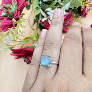 Natural Labradorite Round Gemstone 925 Silver Plated Channel Setting Brass Handmade Trendy Unisex Ring Wholesale Jewelry - Product Image 3