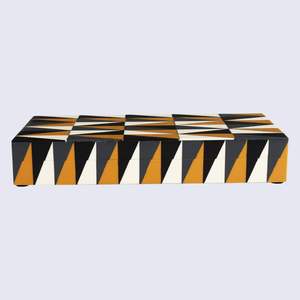 AL MALIK CRAFT AMC Caja de Almacenamiento Rectangular de Madera, Organizador de Joyas con Patrón Geométrico Negro, Blanco y Naranja, 0-1L - Product Image 1