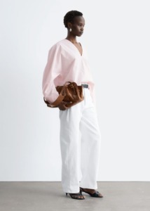 Chemisier ample en coton blanc à col en V pour femme, manches longues, coupe décontractée, vente en gros ODM, haut personnalisé - Product Image 4