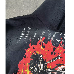Sweat-shirt à capuche noir personnalisé pour homme, coupe classique, en polyester, style punk, imprimé flamme, design moto, logo au dos, vêtement d'hiver - Product Image 4