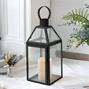 Paquete de 2 Faroles Decorativos de Metal para Interiores y Exteriores, Portavelas de Hierro Negro con Asa de Anillo, Farol Rectangular para Eventos en el Jardín - Product Image 5
