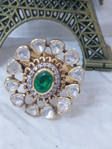 flower Shape <b>cocktail</b> <b>Ring</b> green oval doublet Stone <b>Gold</b> Plated Women party wedding Jewelry Glam Indian Style adjustable <b>ring</b> - Product Image 3