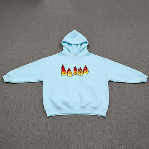 Wholesale Light Blue Color Baggy Style Women's Hoodies Breathable Fabric Solid Pattern Drop-Shoulder Pullover Hoodies For Woman - Product Image 1