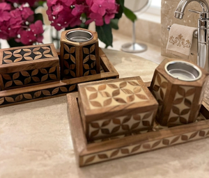 Encensoir en bois blanc perlé, plateau en bois incrusté, brûleur de Bakhoor, plateau de service Madkhan, entièrement en bois, enroulé - Product Image 1