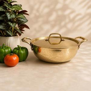 Handmade Pure Brass Kadahi With Dual Handle For Home Kitchen Cookware <b>Pot</b> Stovetop <b>Cooking</b> Durable Round Kadahi - Product Image 6