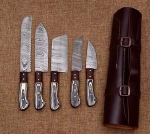 Ensemble de couteaux de cuisine japonais professionnels écologiques de haute qualité, 5 pièces, avec acier Damas à 67 couches et manche en bois Pakka - Product Image 1