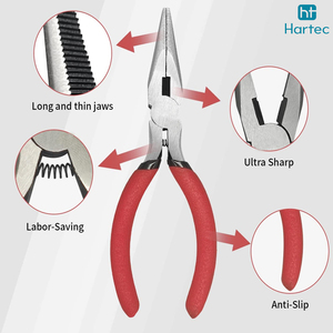 2 Pack Long <b>Needle</b> Nose Jewelry Pliers Precision Chain Nose Wire Bending Tool Set with Red Rubber Grips for Crafting - Product Image 4