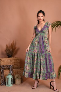 Boho Floral Printed Silk Maxi <b>Dress</b> for Women Comfortable Summer <b>Dress</b> for Beachwear & Party Breathable & Lightweight Maxi <b>Dress</b> - Product Image 2