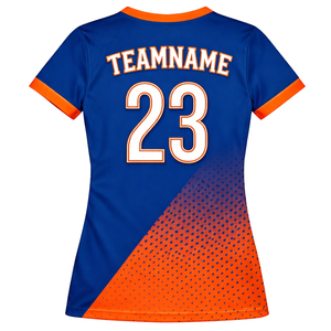 Camiseta de Fútbol Personalizada para Mujer, Azul y Naranja, con Estampado en Degradado, Manga Corta, Transpirable, de Secado Rápido, Uniforme para Equipo de Fútbol Femenino - Product Image 3