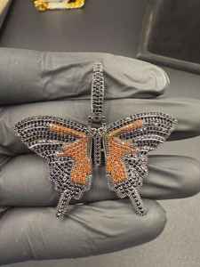 Pendentif Papillon Bicolore en Argent 925, Moissanite Ronde, Diamant, Bijoux Fins Hip Hop, Pendentifs et Breloques pour Hommes, Cadeaux d'Anniversaire - Product Image 4