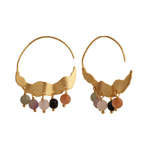 Pendientes de Aro con Múltiples Piedras Preciosas - Pendientes de Aro Bohemios con Flecos - Joyería Elegante Chapada en Oro - Regalo Hecho a Mano para Mujer - Product Image 3