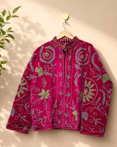 Stunning Bohemian Timeless Elegance Vintage Inspired Magenta <b>Velvet</b> Embroidered <b>Jacket</b> Coat Artisan Statement Layering <b>Jacket</b> - Product Image 2