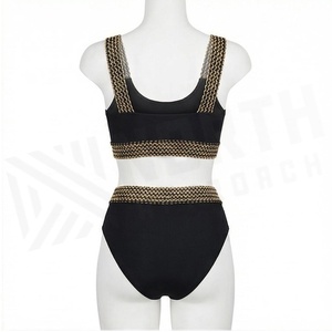 Ensemble bikini 2 pièces noir pour femme NORTH APPROACH avec broderie chaîne dorée, bas taille haute et haut à encolure dégagée - Product Image 2