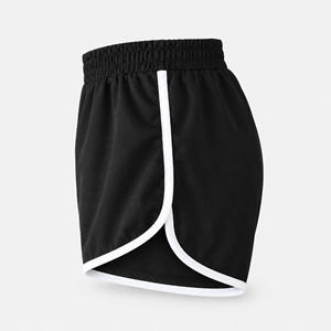 Shorts de course pour femmes, noirs, avec taille élastique, ourlet incurvé, style sportif double ligne, pour l'entraînement et le sport - Product Image 3