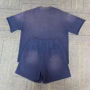 Ensembles d'été en coton de qualité supérieure avec logo personnalisé, t-shirt et short en coton lourd lavé - Product Image 2