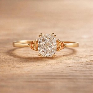 Trilogy <b>Ring</b> Peach Morganite Accents Anniversary <b>Ring</b> DEF Color VS VVS Clarity 10K 14K 18K Solid Gold Cushion Lab Grown Diamond - Product Image 4