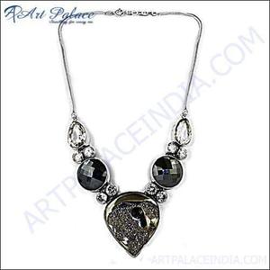 Collier Statement pour Femme Art Palace, Plaqué Argent Vieilli, Pendentif Cœur en Strass de Cristal, Chaîne Serpent, Bijou de Soirée - Product Image 3