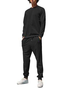 Ensemble de survêtement bleu clair pour homme, col rond, manches longues, couleur unie, vêtements décontractés, coton respirant, poches latérales, taille élastique - Product Image 6