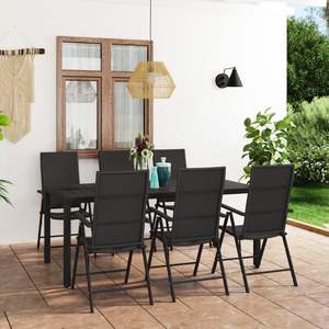 Conjunto de Comedor de Mimbre Sintético y Aluminio Negro, Ligero, para Patio, Muebles de WPC - Product Image 1