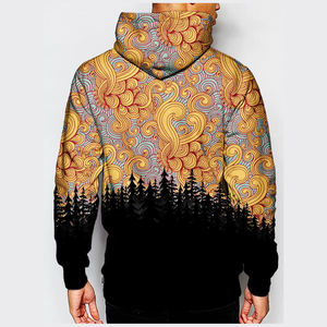 Sudadera con Capucha para Hombre, Diseño de Nubes Doradas y Bosque, Corte Regular, Otoño, Informal, Tejido de Poliéster Transpirable - Product Image 5